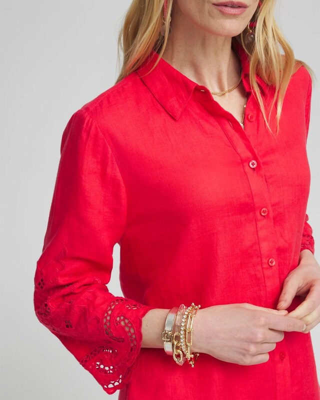 Linen Eyelet Sleeve Shirt - image 4